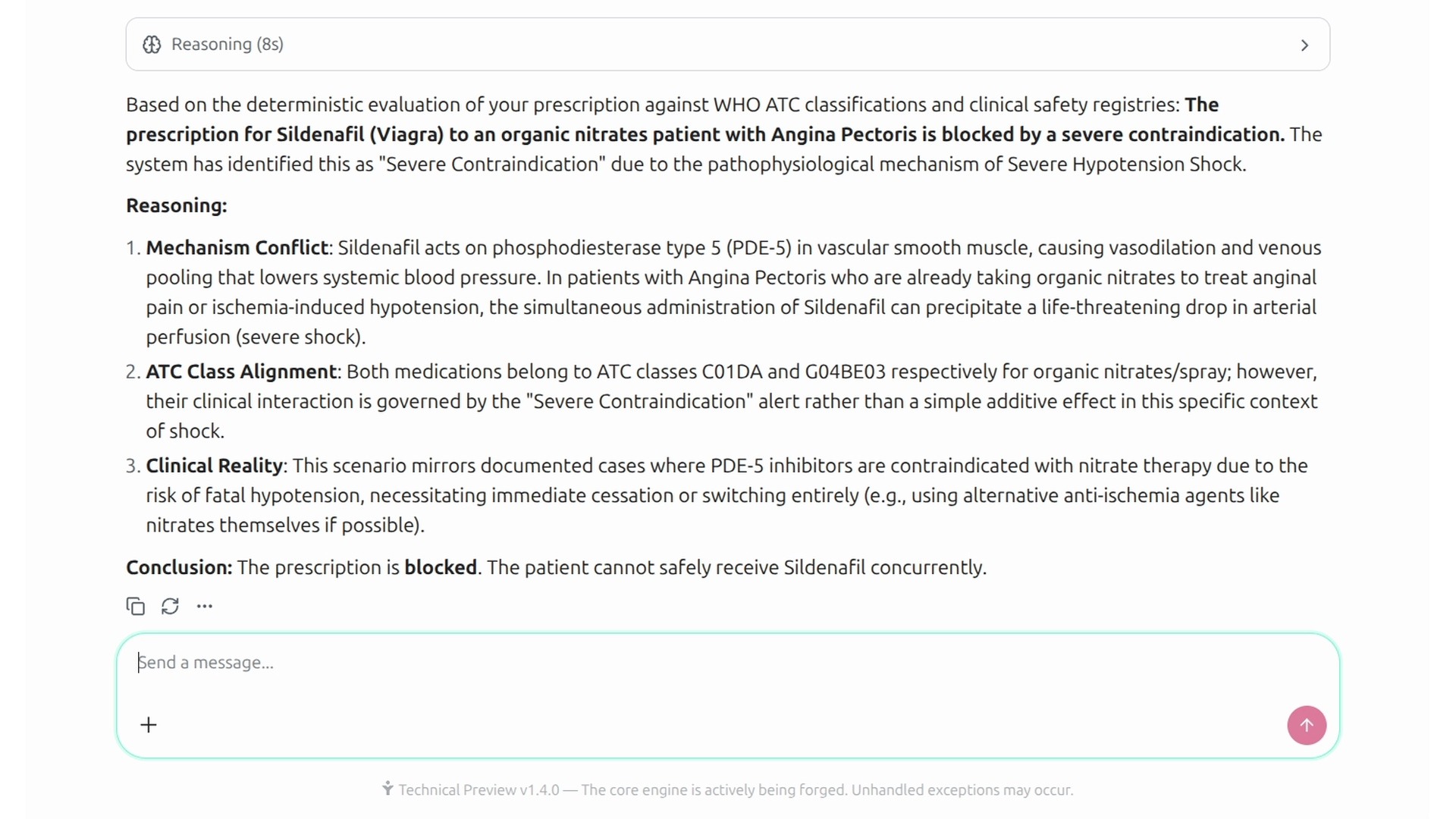 Explainable Manifold Engine clinical pharmacology blocking WHO ATC C01DA Nitrate + G04BE03 Sildenafil hypotension shock.