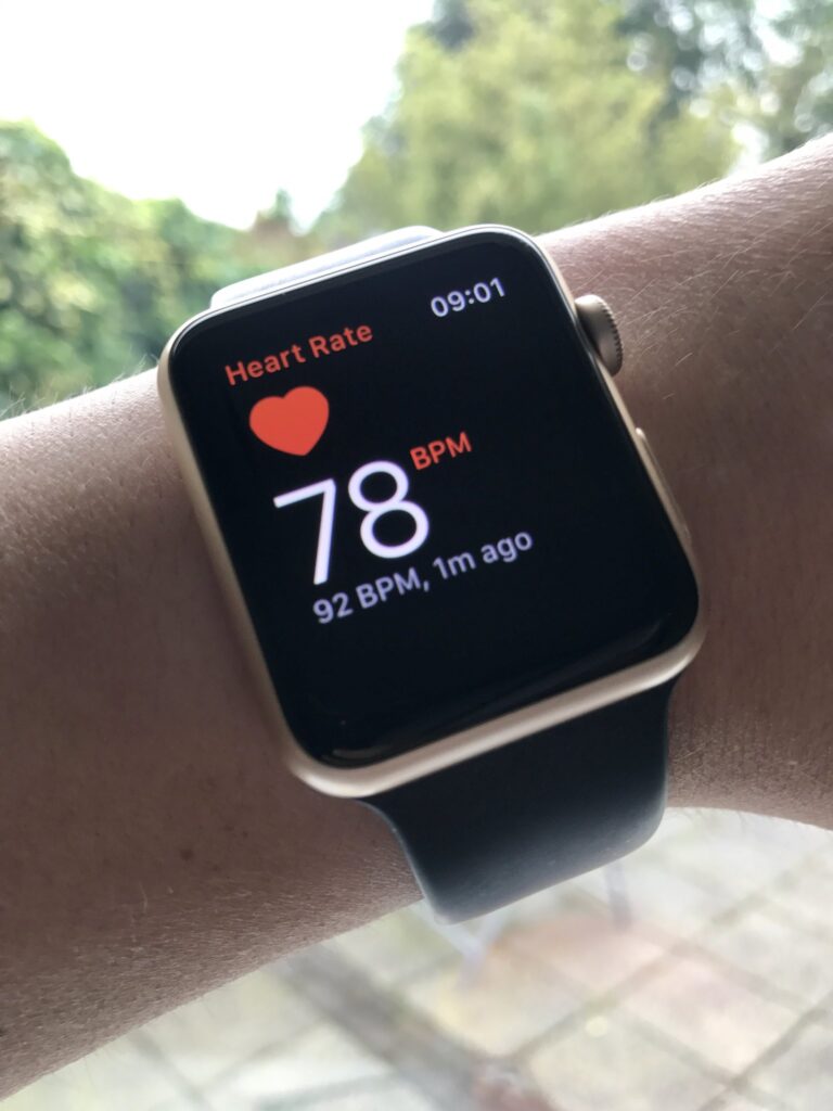 A photo of the in built heart rate monitor app on the Apple Watch - just one of the ways that wearable technology is helping people to monitor their own health on the move.