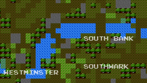 OpenStreetMap graphic map of London's towns in 8-bit.