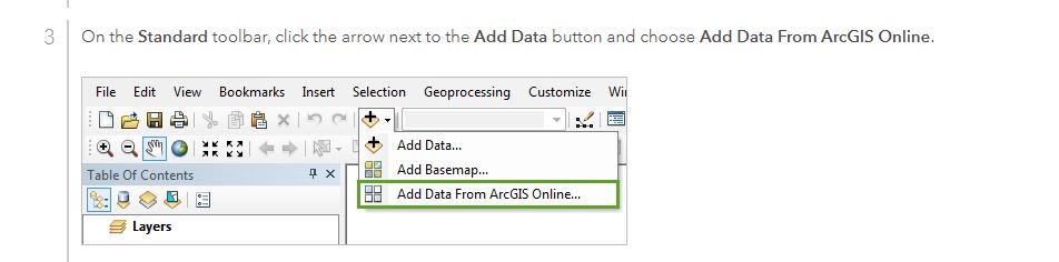 Adding data from AcrGIS Online to ArcMap.