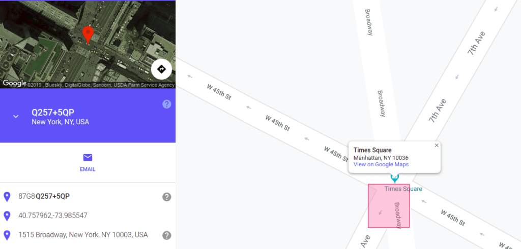 Times Square's OLC on Google Maps