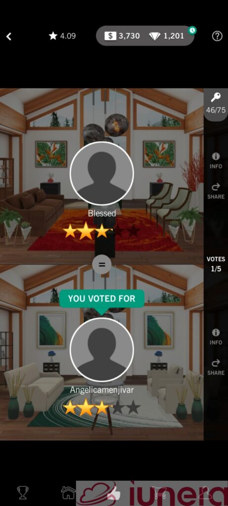 Eine Screenshotaufnahme der Abstimmungsrunde in Design Home.