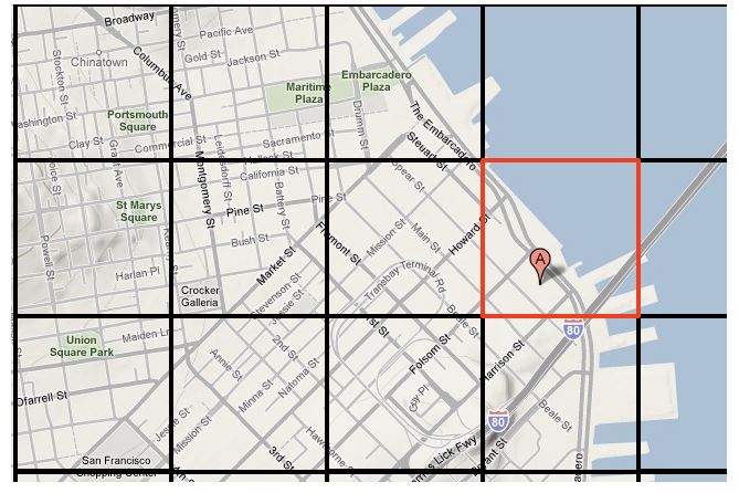 A geohash showing where a user is in a wider area.
