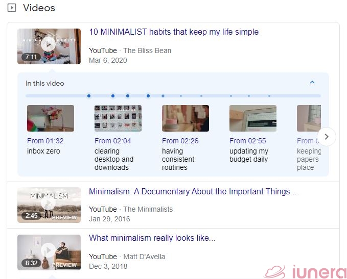Special result feature of Videos on Google