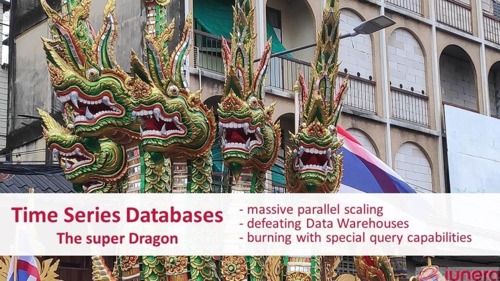 Time Series Databases - The super Dragon. They score with massive paralell scaling and defeat Data Warehouses. They burn the relational competition away with special Time Series query capabilities.